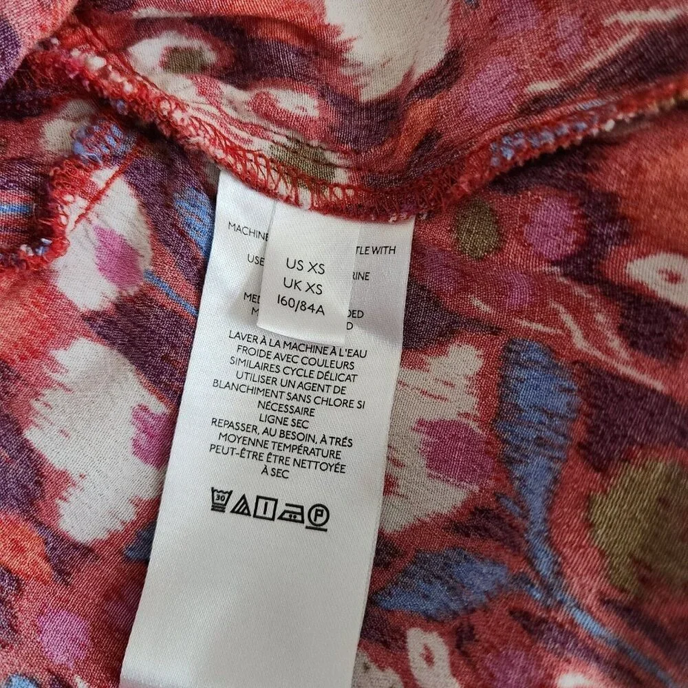 Anthropologie Robin Floral Ruffle Tiered Mini Dress Size XS‎ Oversized Pink Red